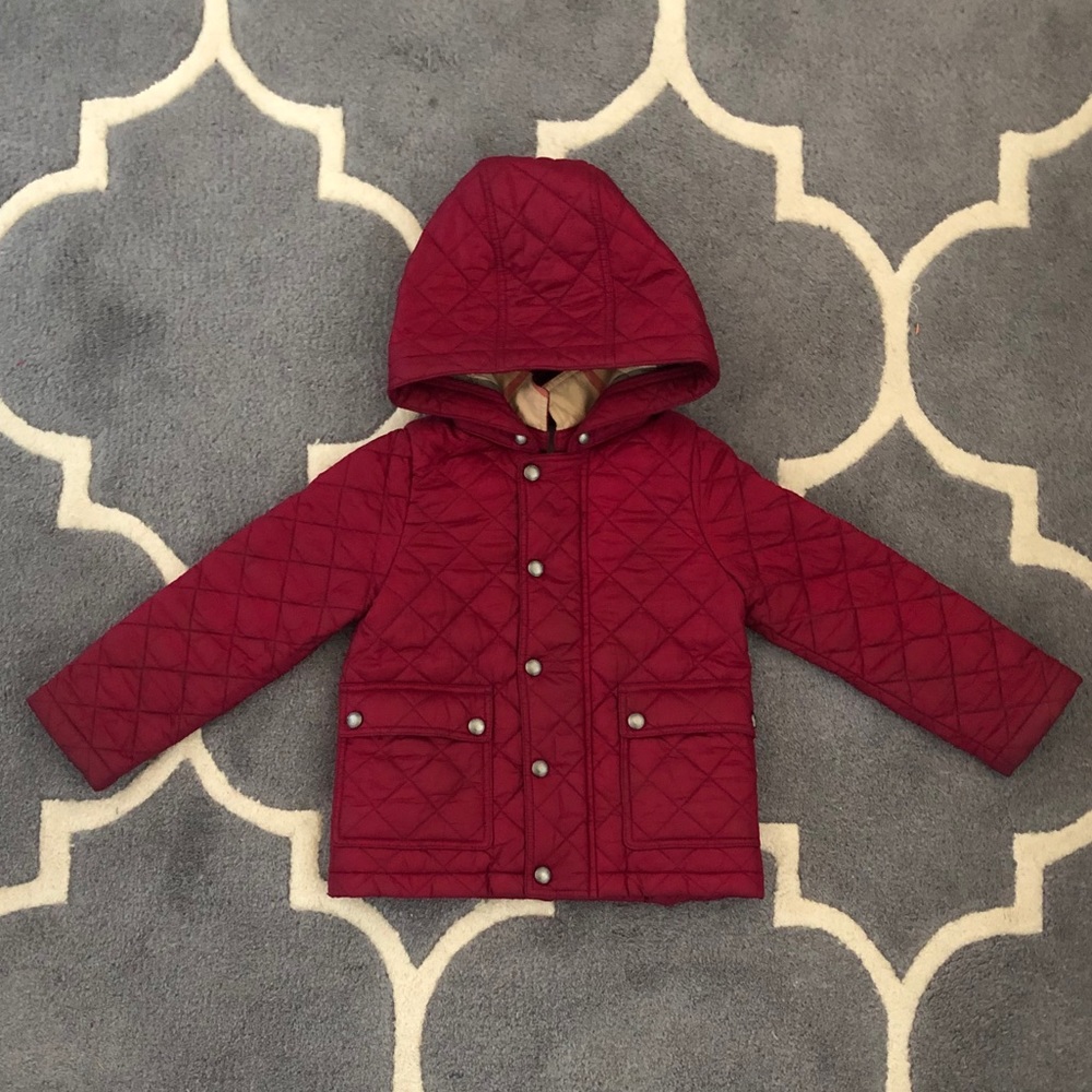 Burberry Quilted Hooded Kids Jacket in Deep Red